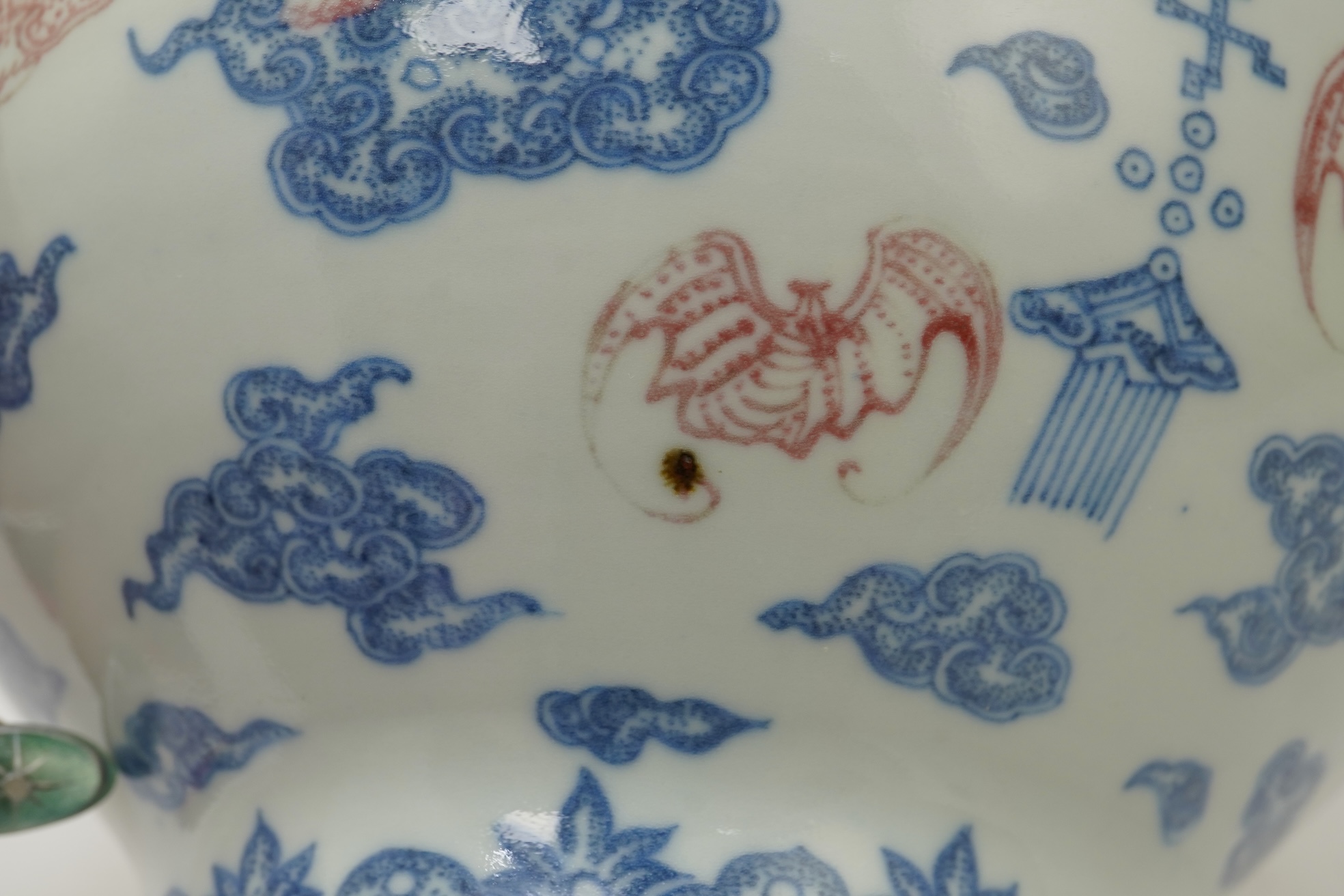 A Chinese underglaze blue and copper red ‘dragon’ vase, Qianlong seal mark but early 20th century